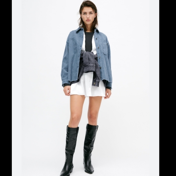 Zara Corduroy Oversized Button Frayed Hem Long  Sleeve Shirt - Picture 2 of 8